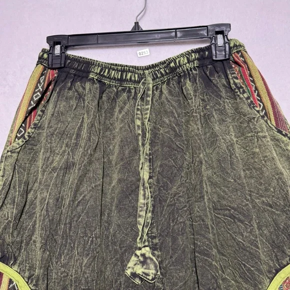 Kathmandu Olive Stonewashed Trousers Cargo Pants w/Tribal Patterns Harem Hippie - Picture 14 of 16